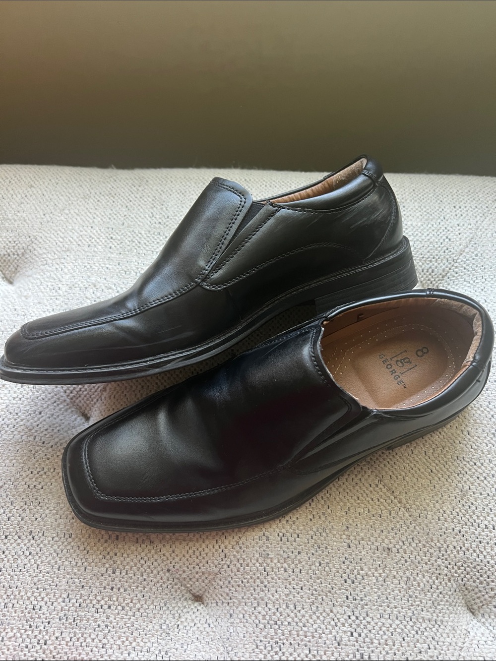 George Black Leather Slip-On Loafers with Square Toe